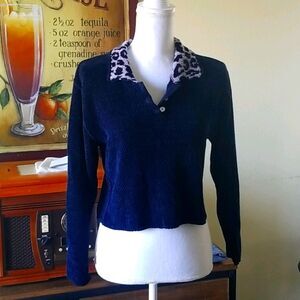 Kalico Dark Blue Long Sleeve Cropped Shirt